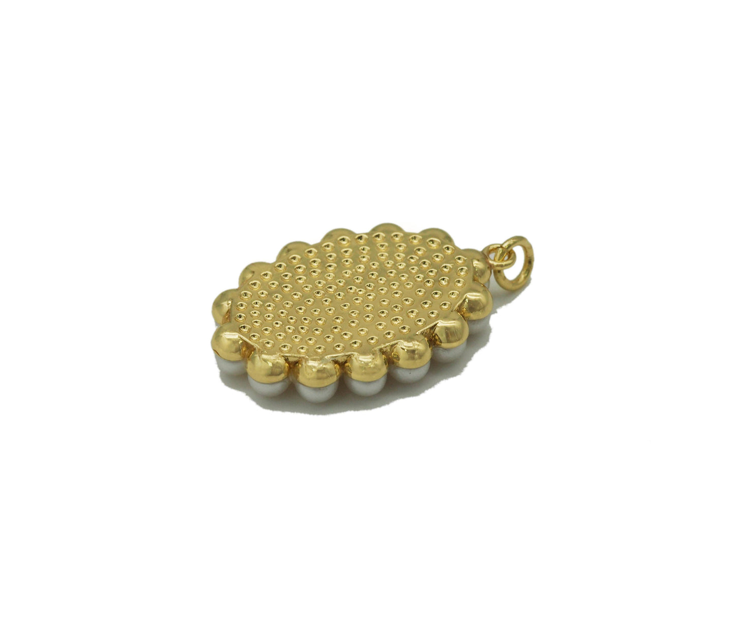 Gold Enamel Pearl Rose On Oval Charm, Sku#L685