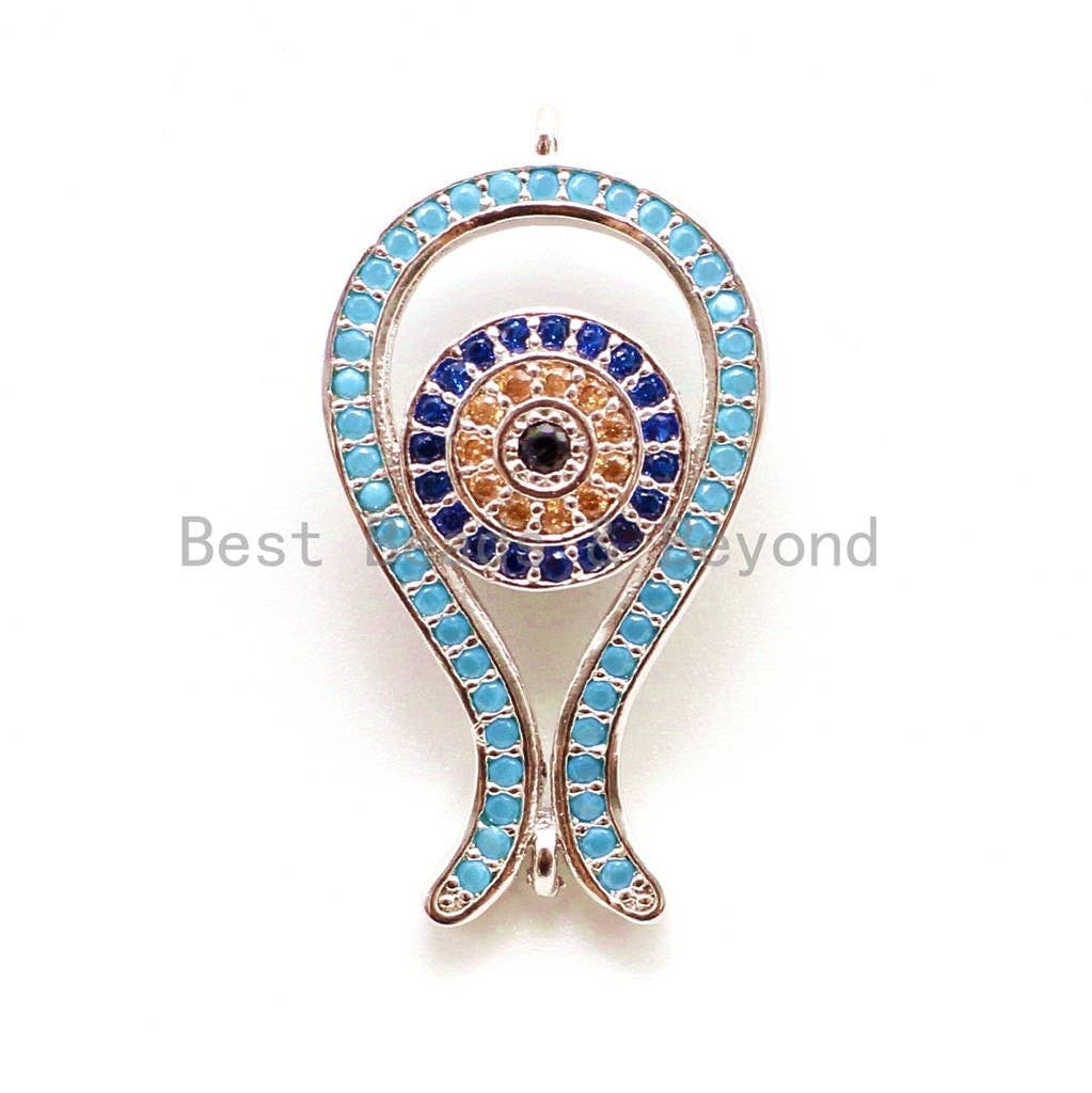 CZ Micro Pave Turquoise Evil Eye Pendant, Cubic Zirconia Pendant/Charm,15x31mm, sku#F27