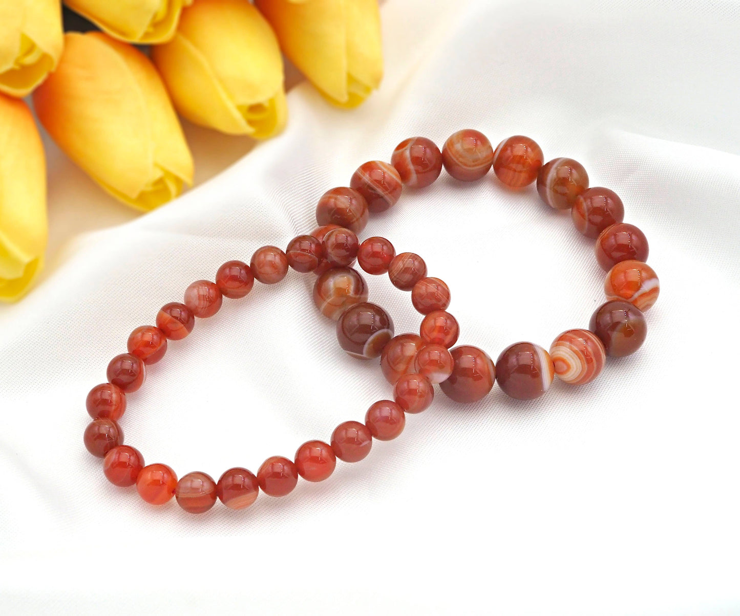 Natural Orange Red Banded Agate Stretch Bracelet, EF14