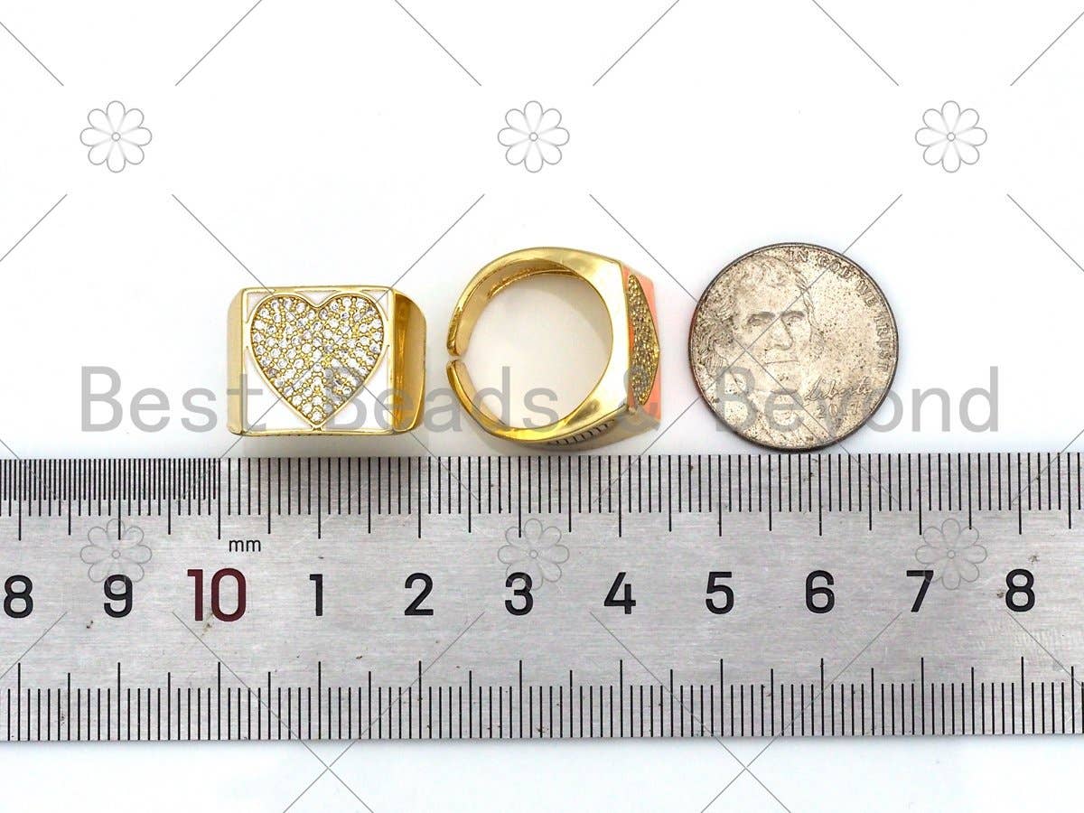 Colorful Enamel CZ Heart Adjustable Ring, Sku#O63