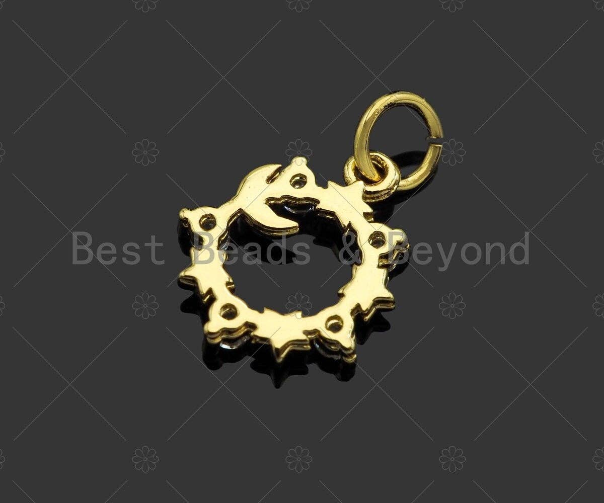 CZ Micro Pave Star Ring Shape Pendant/Charm,Cubic Zirconia Charm, Necklace Bracelet Charm Pendant,12x14mm, Sku#Y404