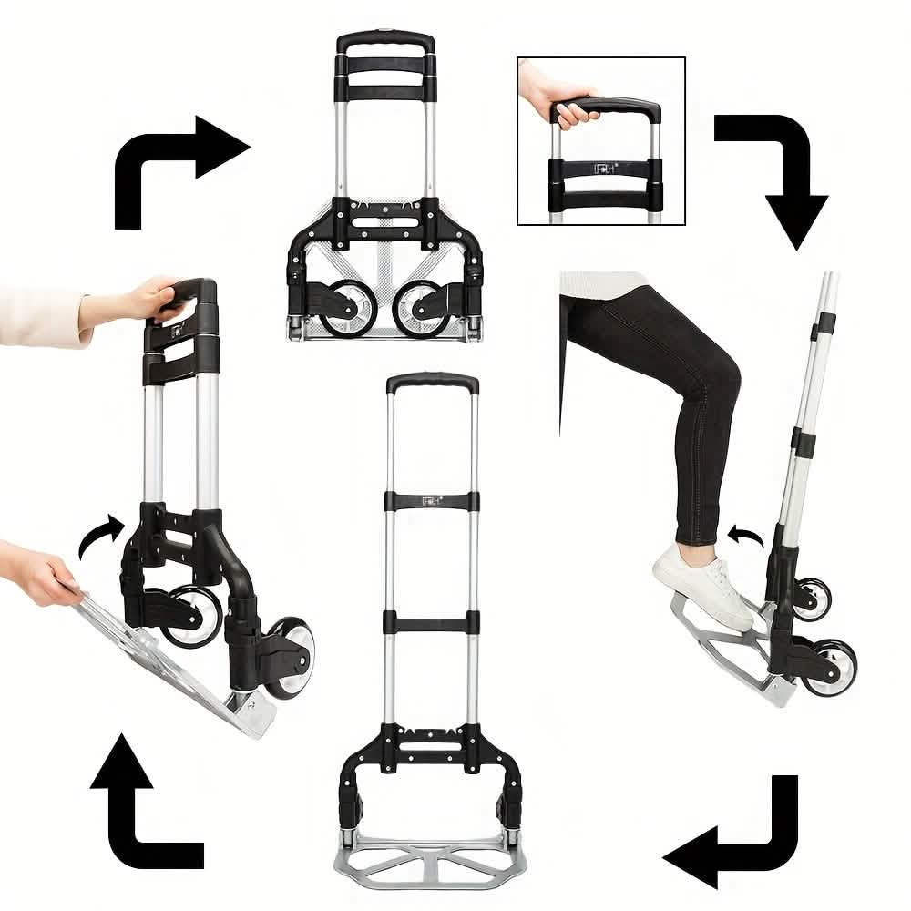 Diable chariot pliant en aluminium – Capacité 75 kg, léger et portable