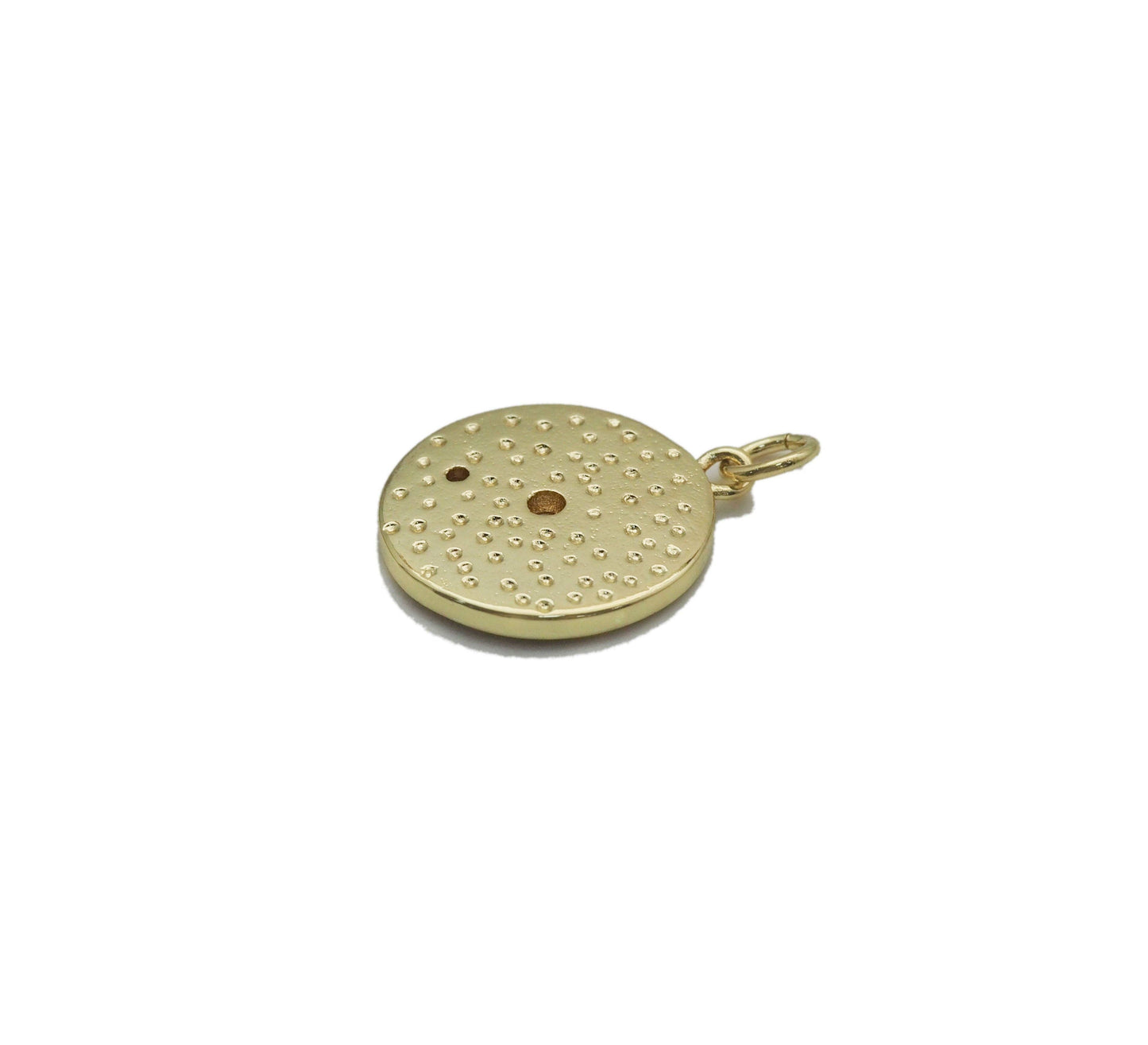CZ Gold White/Black Enamel one line Round Coin Charm, Sku#LX150