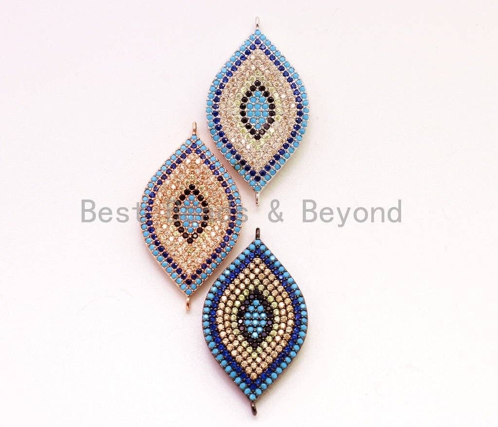CZ Micro Pave Turquoise Cobalt Black Double Bails Evil Eye Connector/link finding, Cubic Zirconia Space Connector, 20x40mm,sku#E22C
