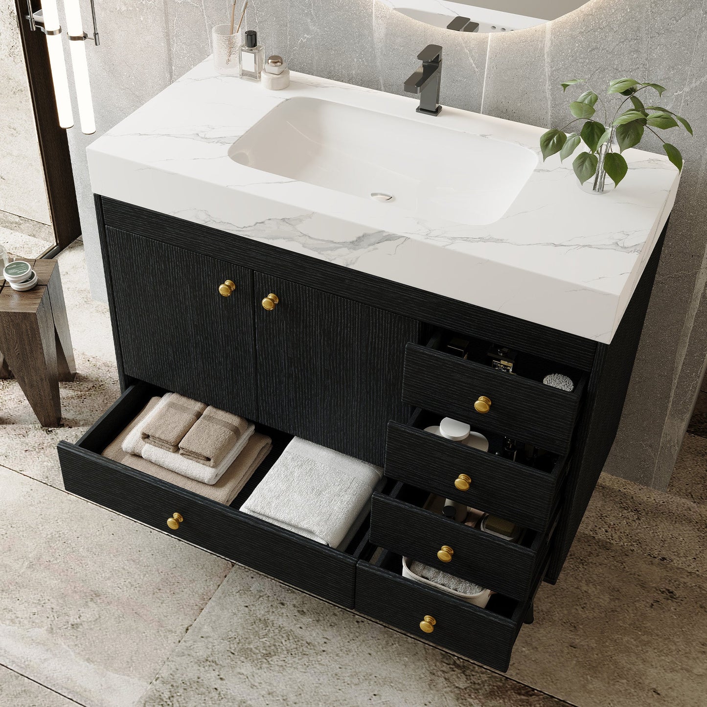 36" Freestanding Bathroom Vanity with Faux Marble Top