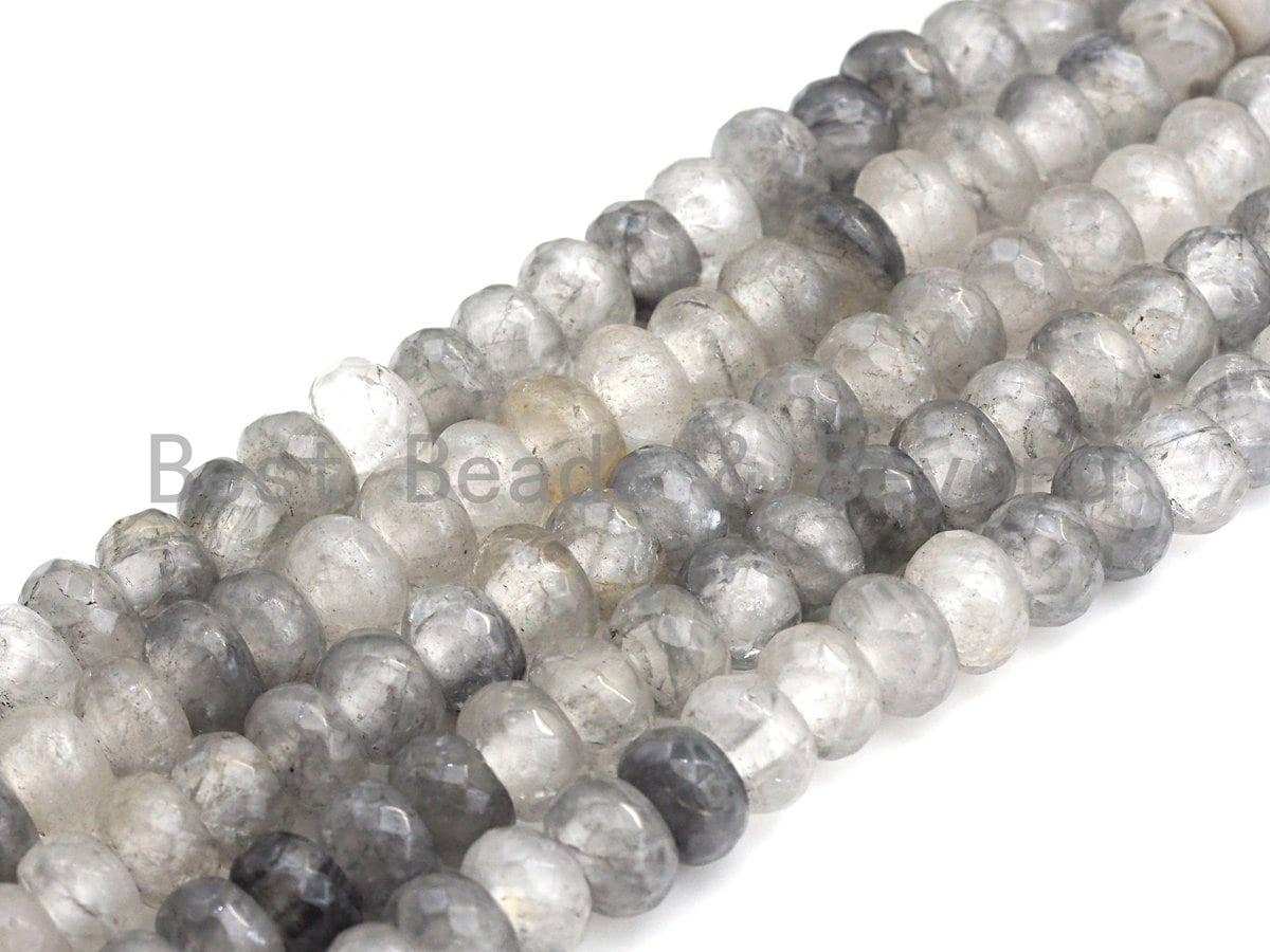 2mm Large Hole Natural Cloudy Quartz Beads, Rondelle Faceted 6x10mm/5x8mm, 8" Long Strands, sku#U711