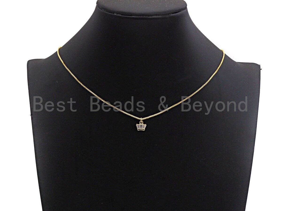 CZ Micro Pave Crown Pendant with Baguette cz ,Gold/Silver/Black/Rose Gold,Cubic Zirconia Jewelry Findings,8x8mm,sku#F917