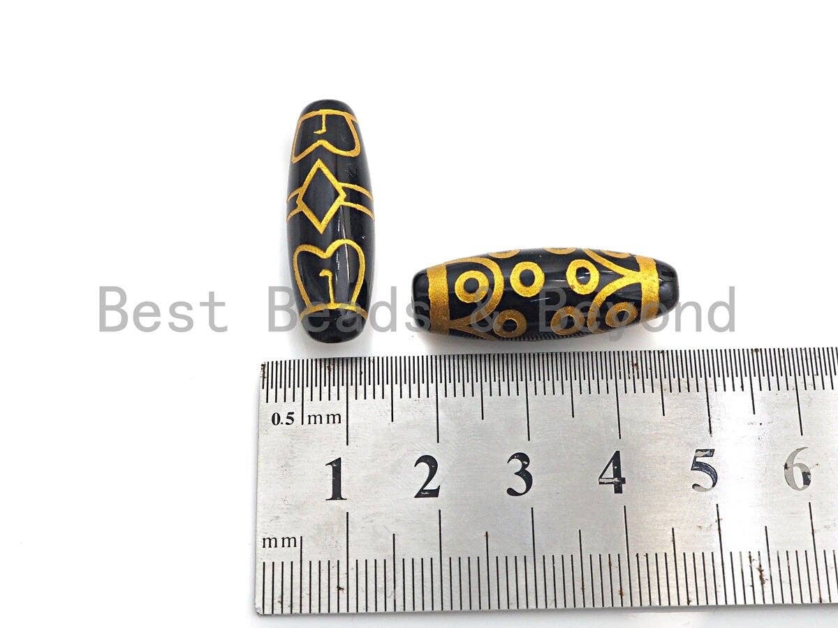 Natural Tibetan Agate Long Oval Shape Beads, Black Gold Dzi beads, Barrel Agate Beads, 10x30mm, sku#U587