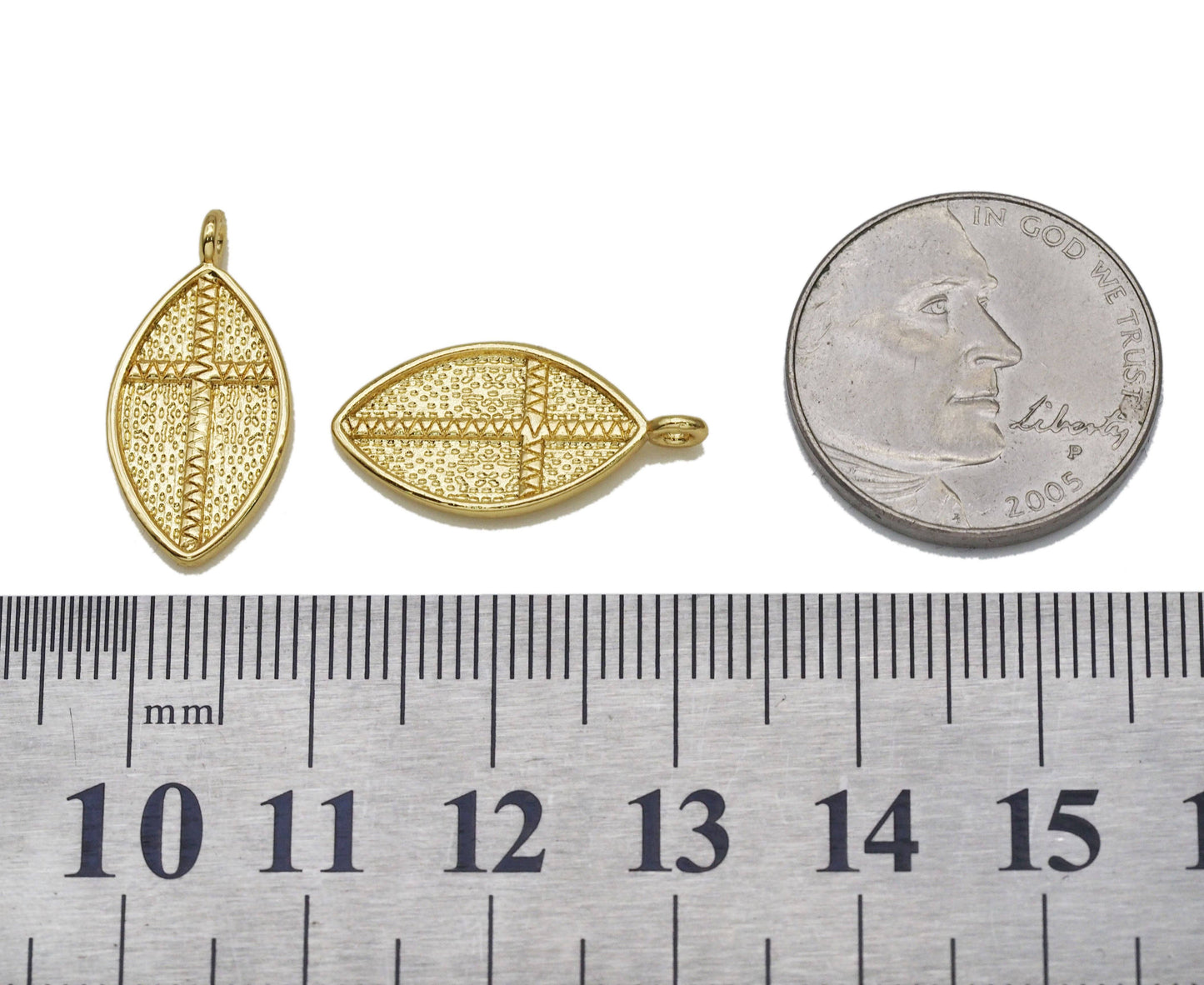 Gold Cross Leaf Charm, Sku#LK703