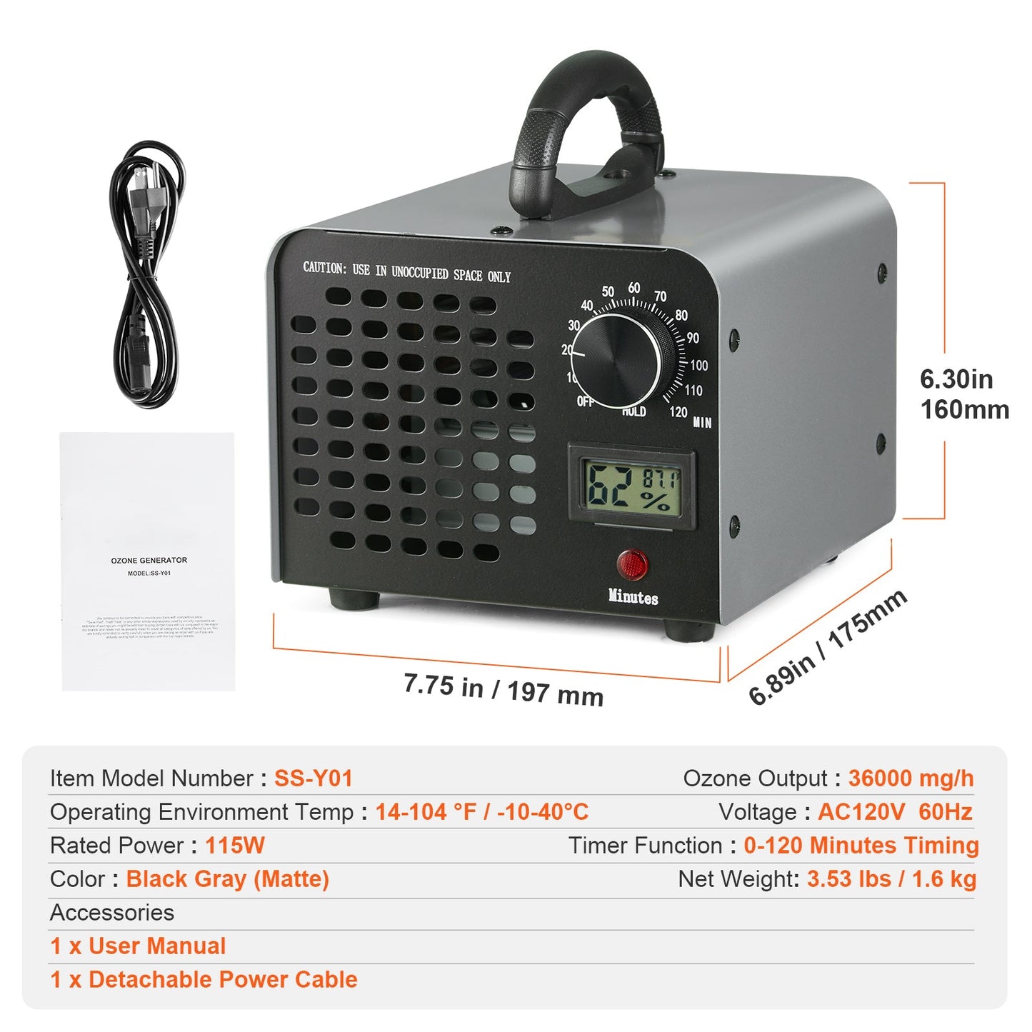 36000mg/h Ozone Generator - Powerful Odor Remover