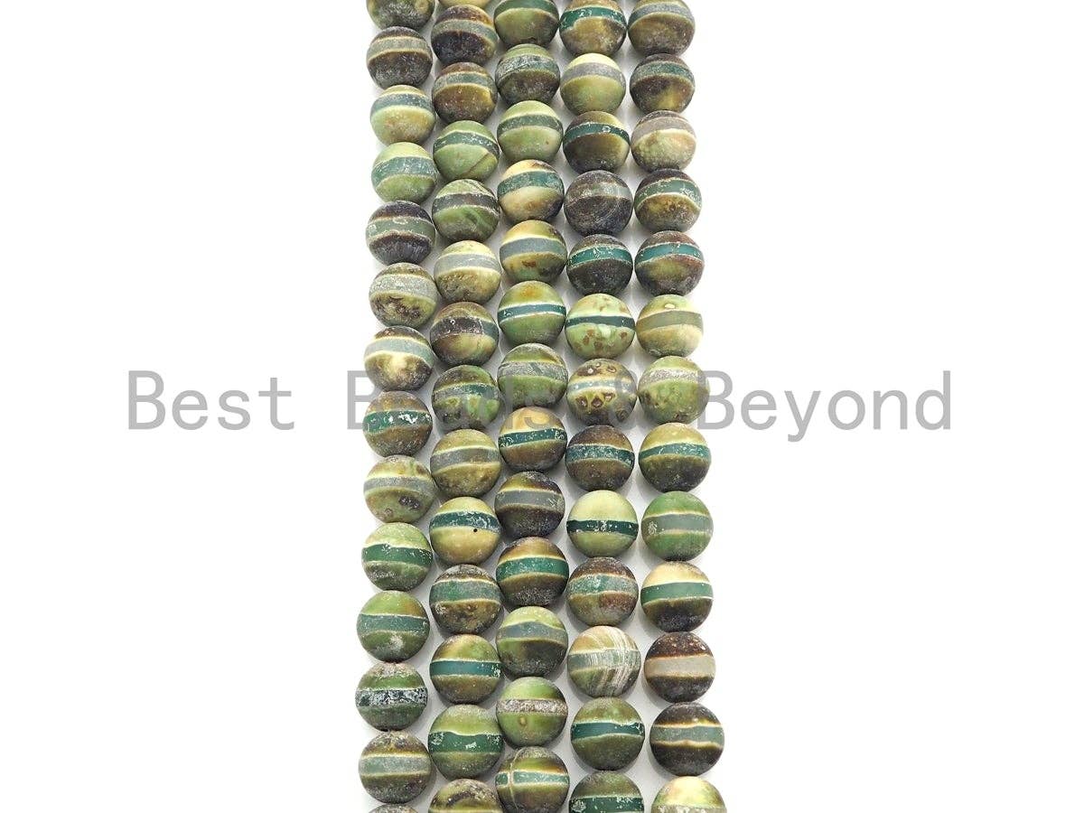 Green Matt Agate with One Line Round Smooth Beads, Sku#U929