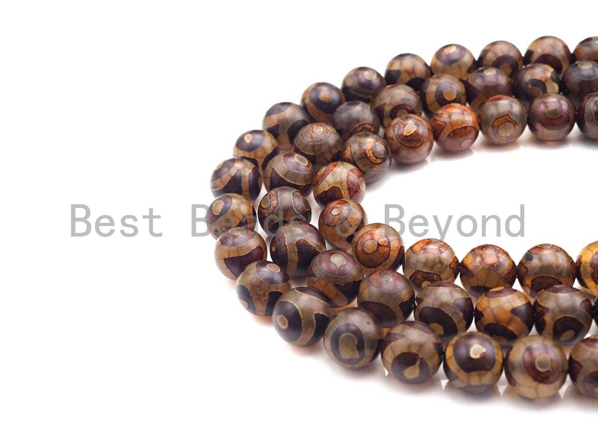 Natural Tibetan Agate Beads, Brown Eye Dzi Eye beads, 8mm/10mm/12mm/14mm Round Tibetan Agate, 15.5" Full Strand, sku#U860
