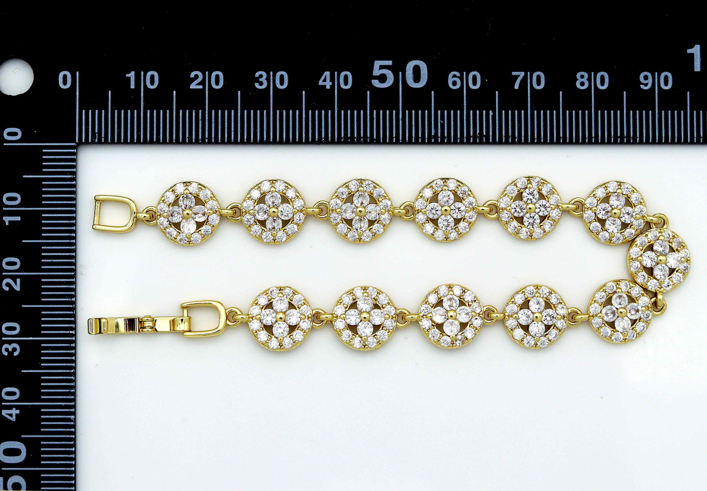 CZ Gold Silver Flower Bezel Setting Bracelet, Sku#B217