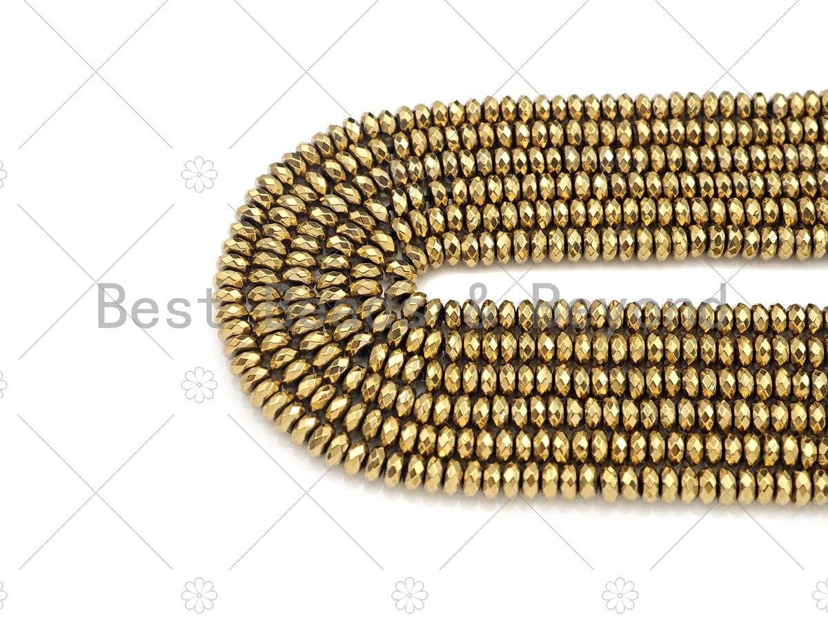 Darker Gold Hematite Rondelle Faceted Spacer Beads, sku#S129