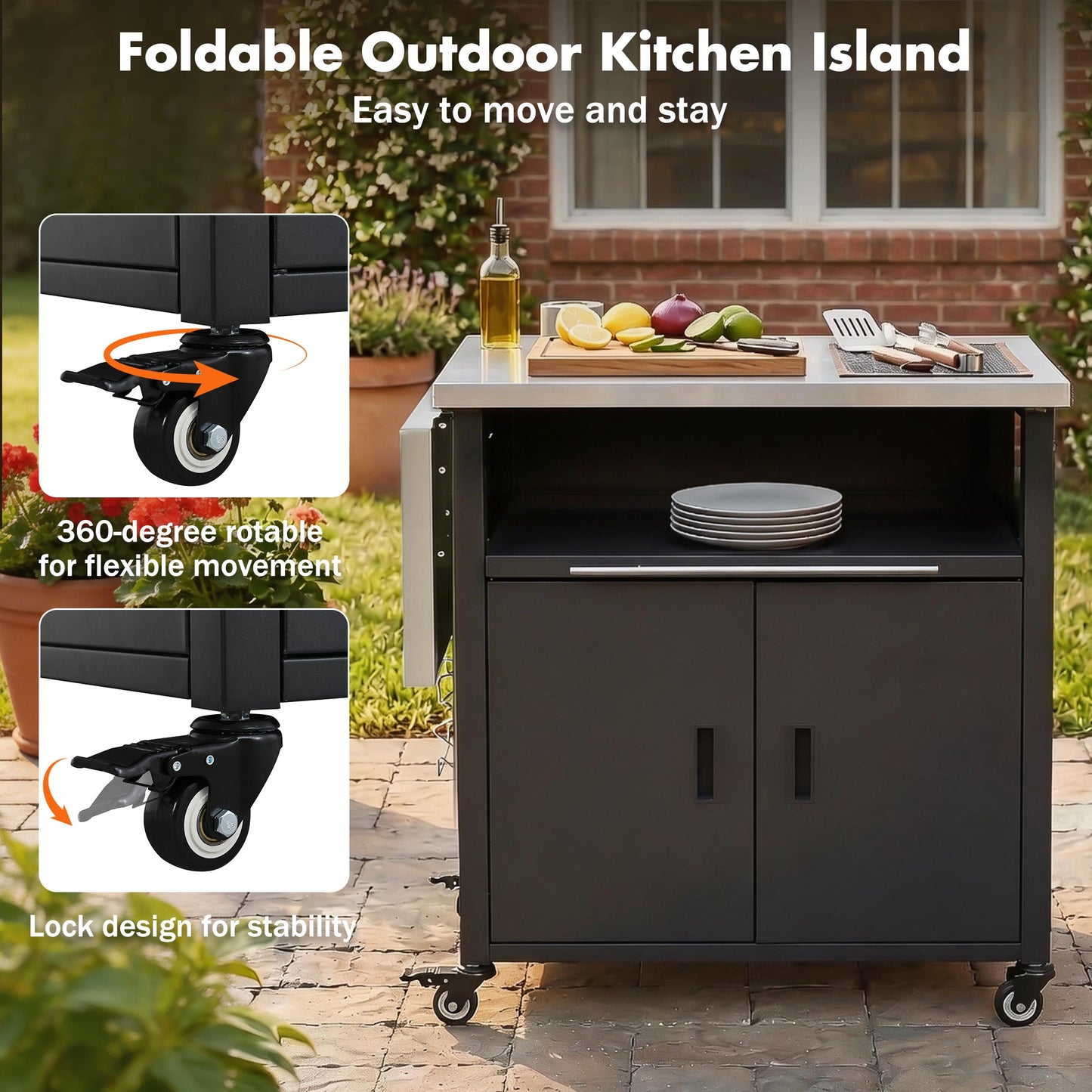 Foldable Outdoor Prep Station BBQ Cart