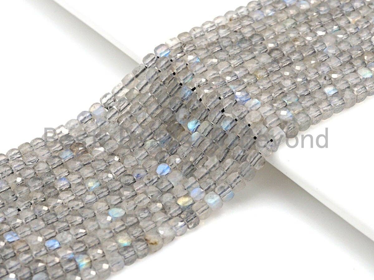 High Quality Natural Labradorite Cube Beads, 4mm Labradorite Cube Beads, 16" Full Strand, Sku#U781