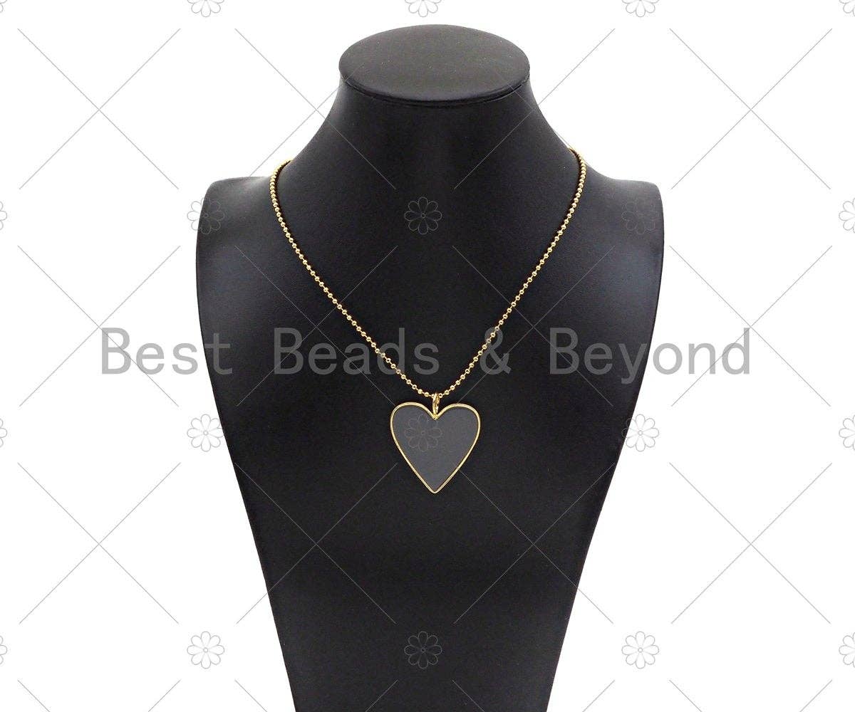 Gray Enamel Heart Pendant with Gold Finish, Enamel Heart, Gray Enamel Heart, 14x20/24x29/33x38mm, sku#FH171
