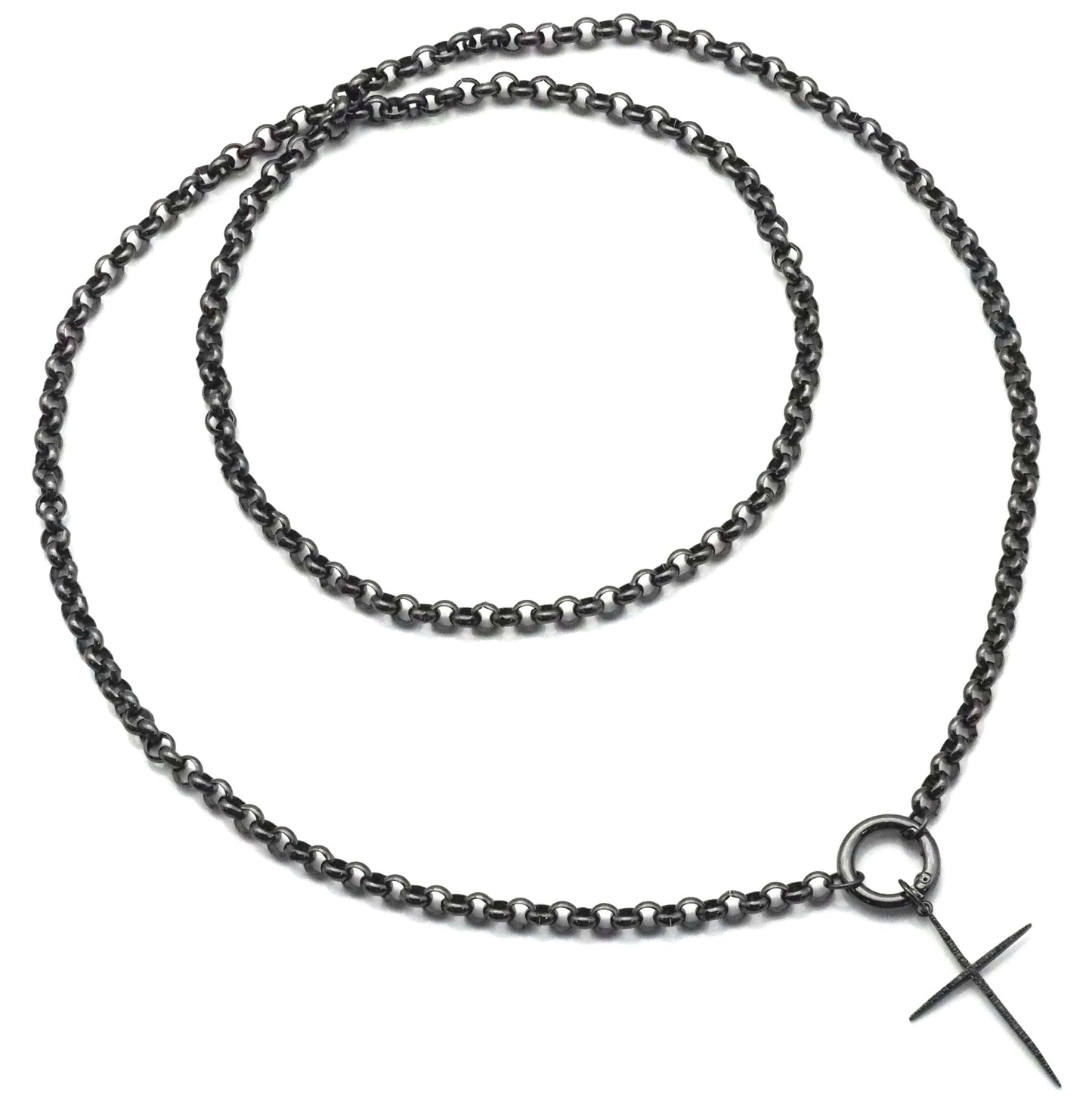 40inch Gunemtal Rolo Chain Thin Cross necklace, sku# EF326
