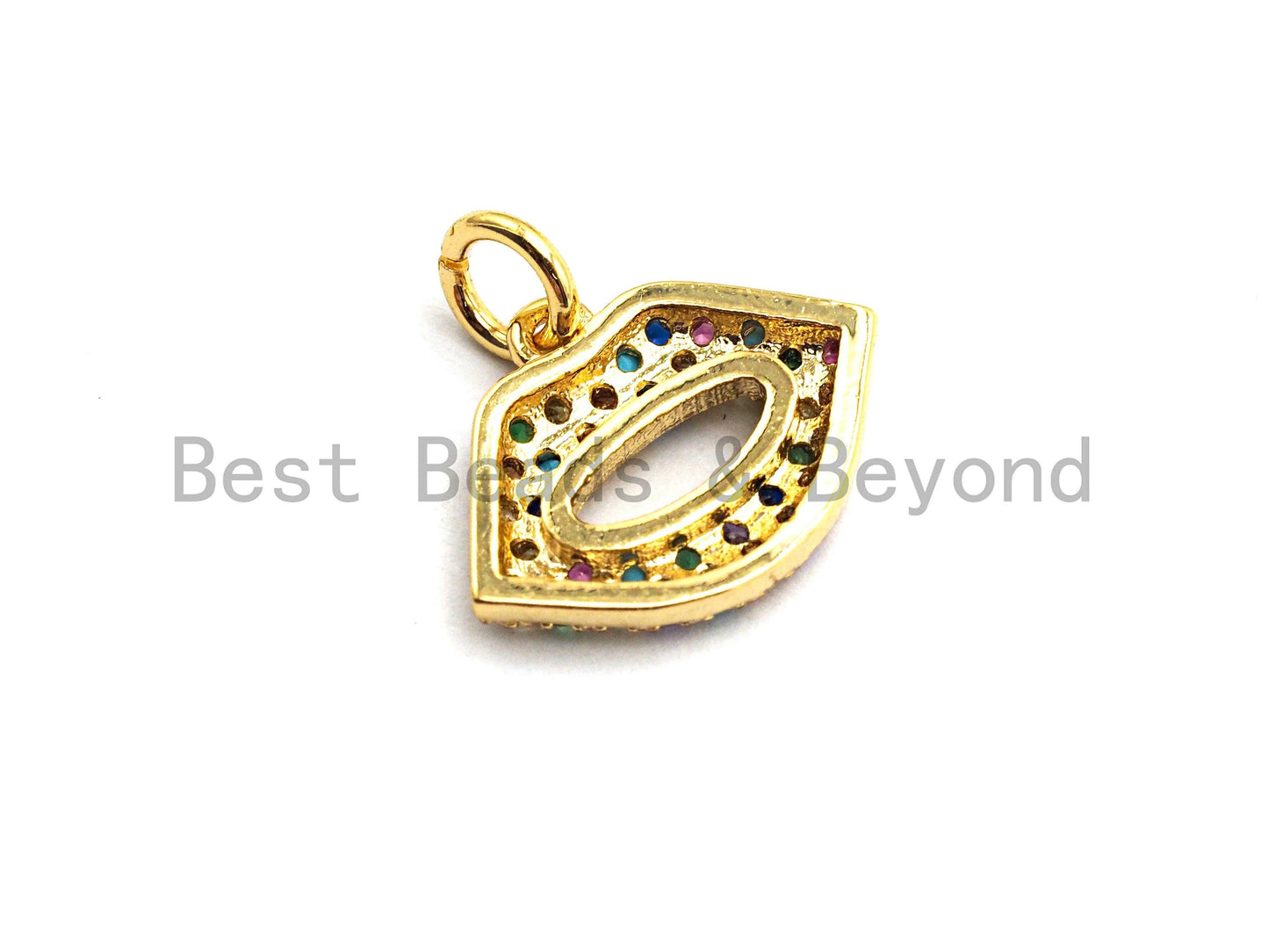 CZ Colorful Micro Pave Lip Charm, Lip Shaped Pave Pendant, Gold plated, 12x15mm, Sku#F750