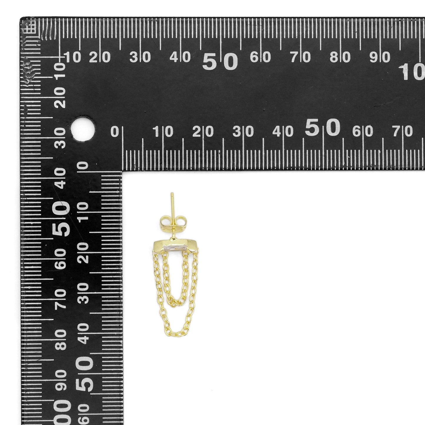 Clear CZ With Dangle Chain stud Earrings, Sku#LD468