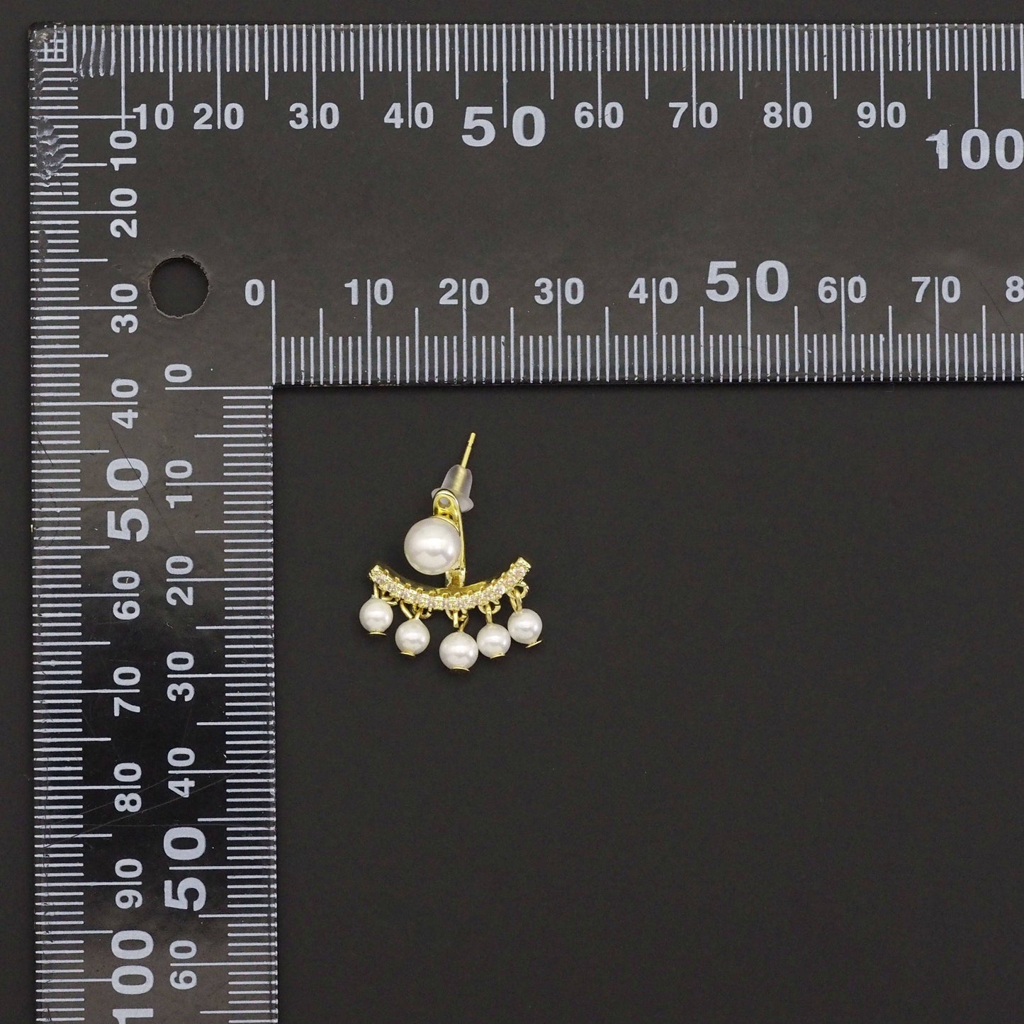 Clear CZ Gold White Pearl Dangle Earrings, Sku#LX427