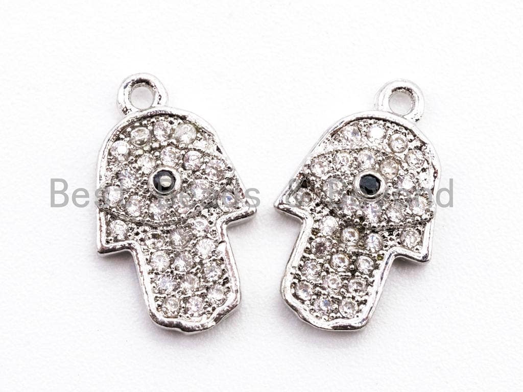 CZ Micro Pave Clear Hamsa Hand Evil Eye Pendant/Charm, Clear Cubic Zirconia Pave Bracelet Charms,8x13mm, sku#B72