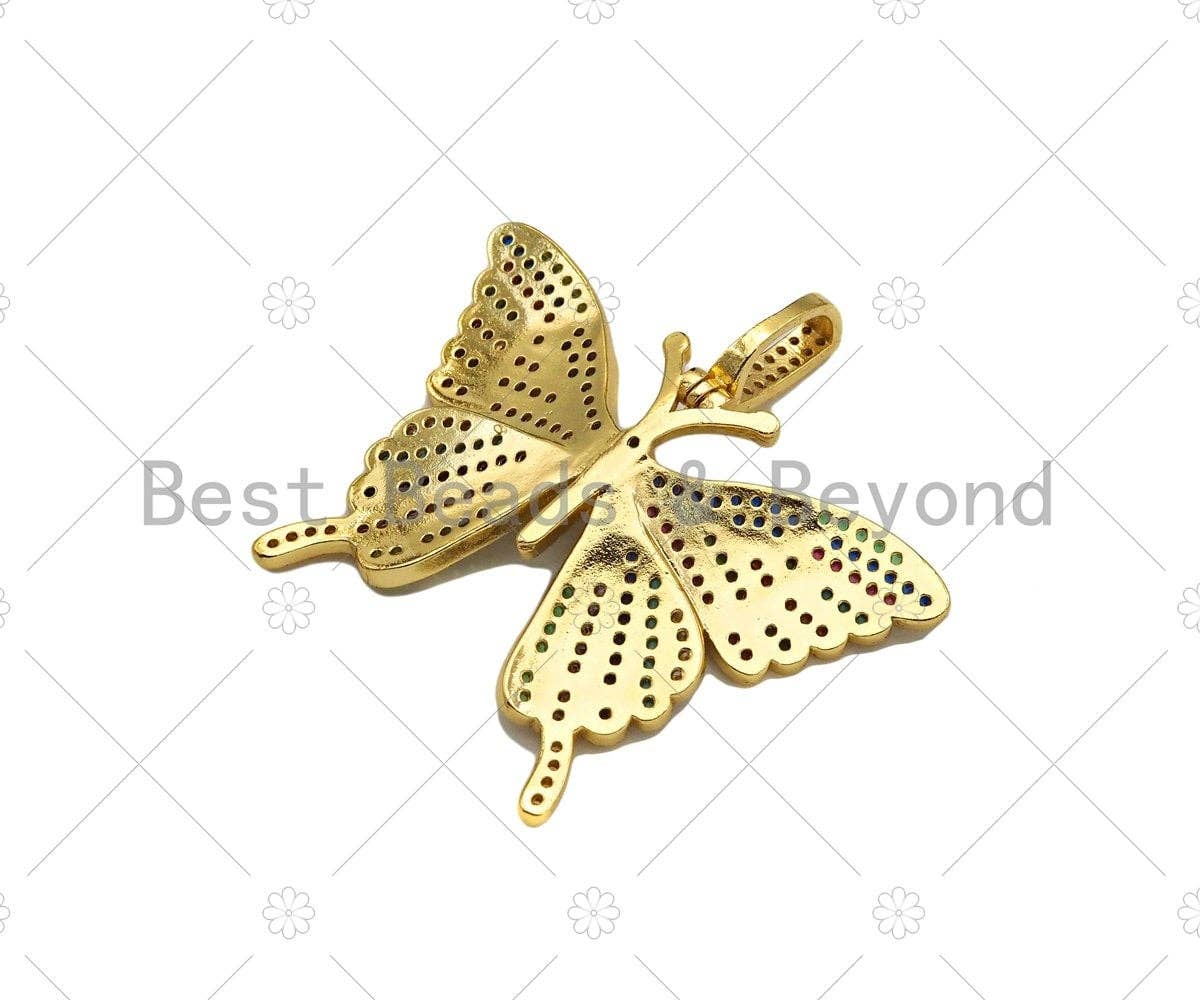 Colorful CZ Micro Pave Butterfly Shape Pendant/Charm,Cubic Zirconia Charm, Necklace Bracelet Charm Pendant,42x31mm, Sku#LD34