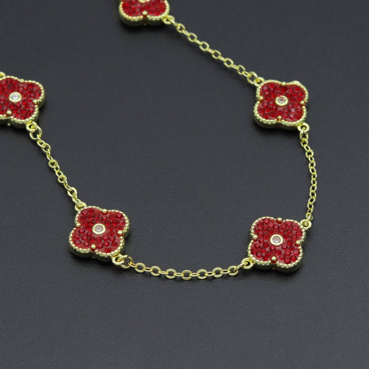 Red White Black Double Sided Flower Link Adjustable Necklace, Sku#FH230