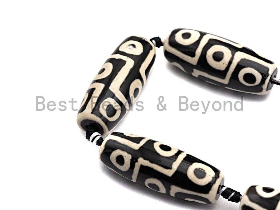 1pc/8pc/10pc Natural Tibetan Agate Barrel Beads, Black White Dzi Drum Beads, Tibetan Dzi Beads, 12x30mm/ 14x40mm, sku#U506
