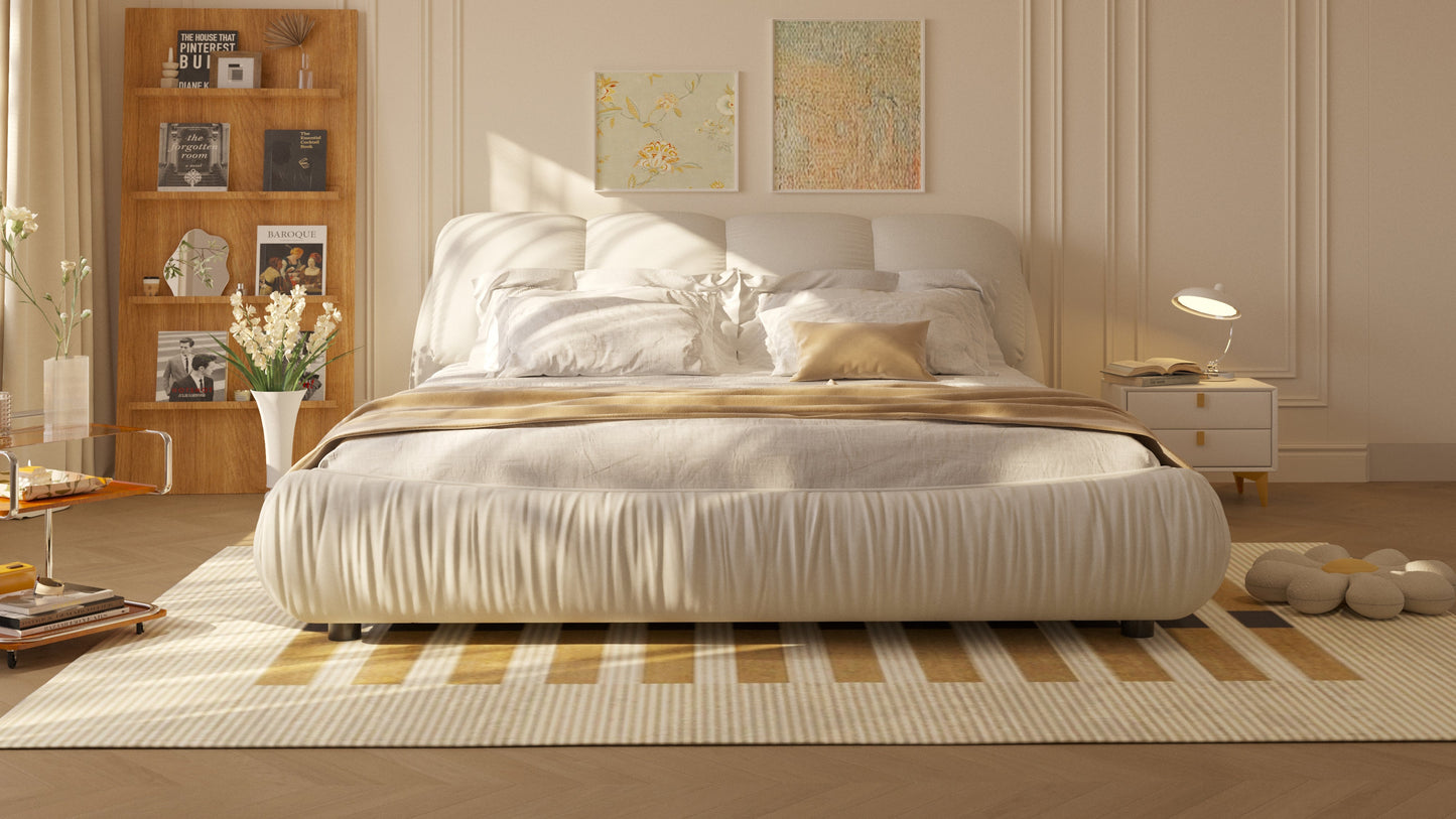 King Size Luxury Upholstered Platform Bed with Oversized Backrest
