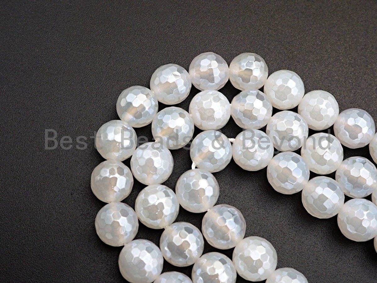 Mystic Plated Natural White Agate Faceted beads, 6mm/8mm/10mm/12mm Round Faceted Beads, Natural Gemstone Beads, 16" Full strand, Sku#U757