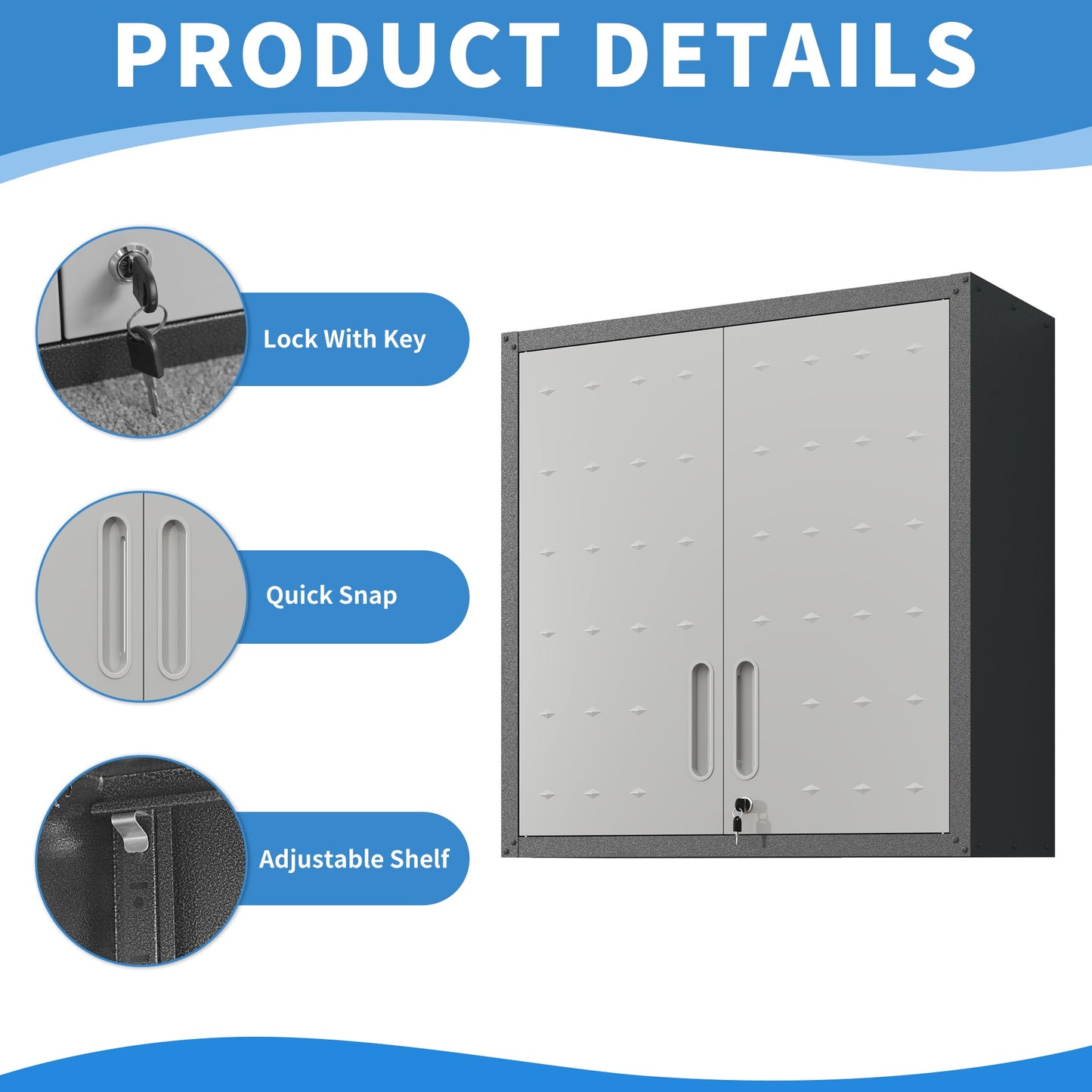 Metal Wall-Mounted Tool Storage Cabinet with Locking Door