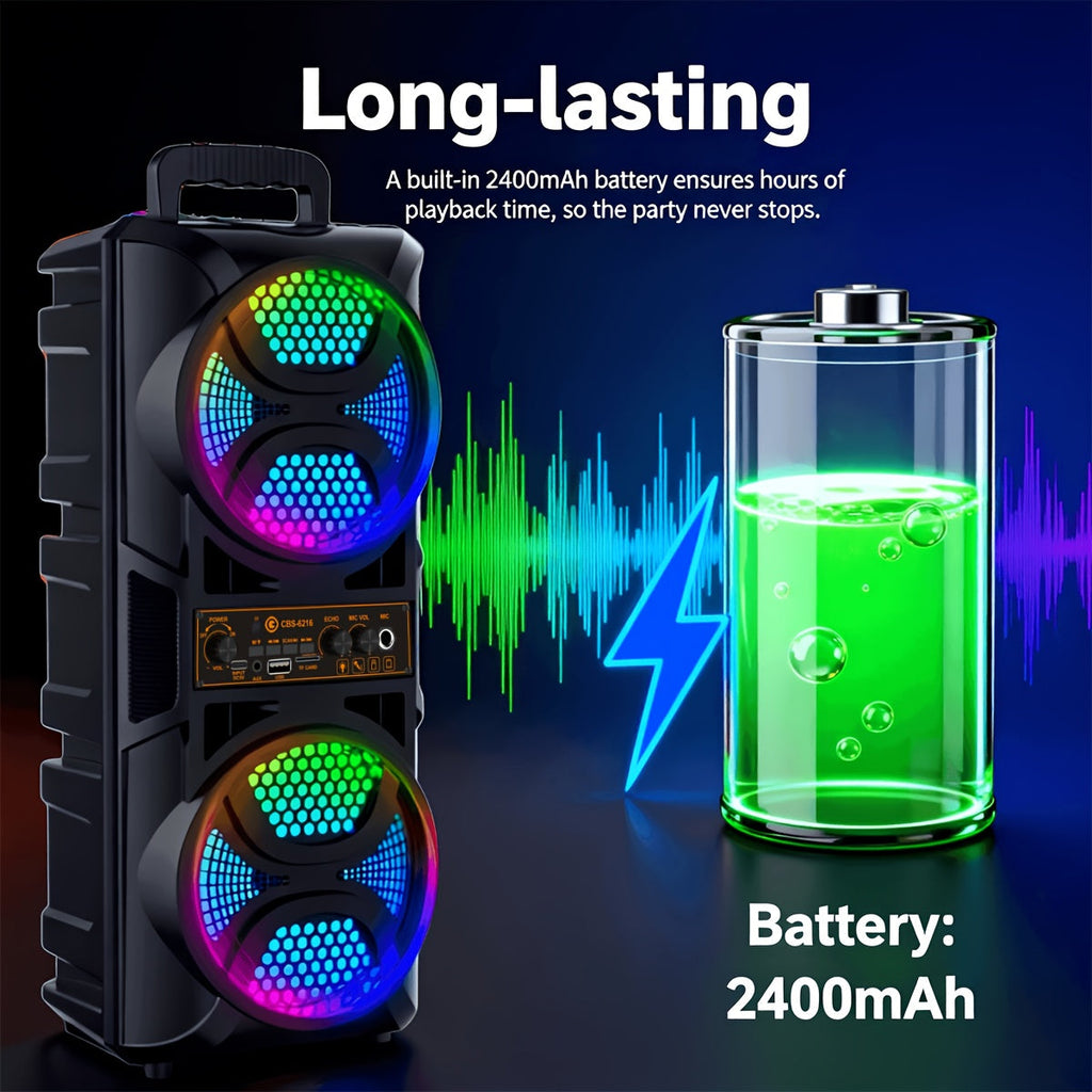 Enceinte Bluetooth portable avec basses subwoofer, double haut-parleur de graves LED 6,5" et microphone