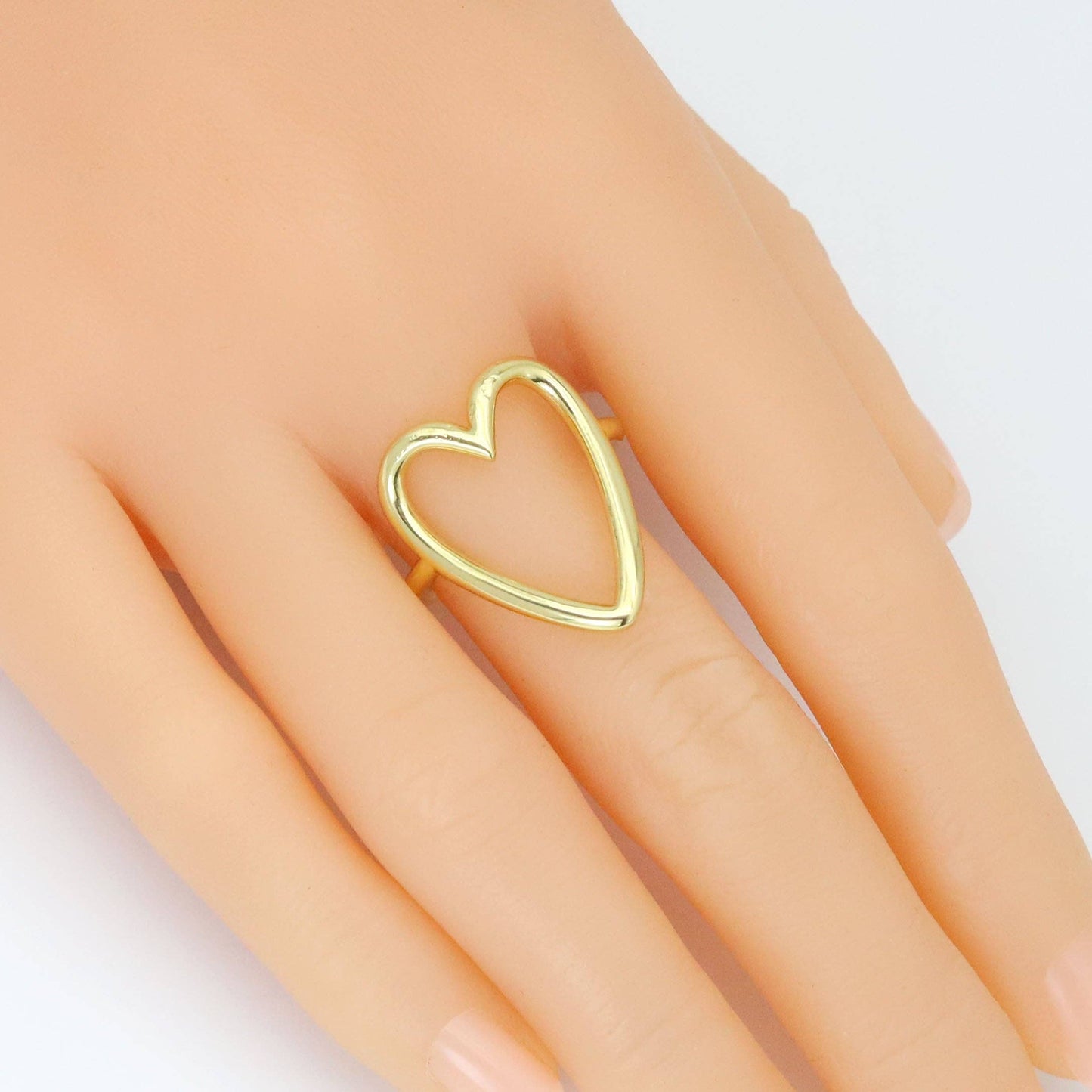 Plain Gold Silver Frame Heart Adjustable Ring, Sku#A378
