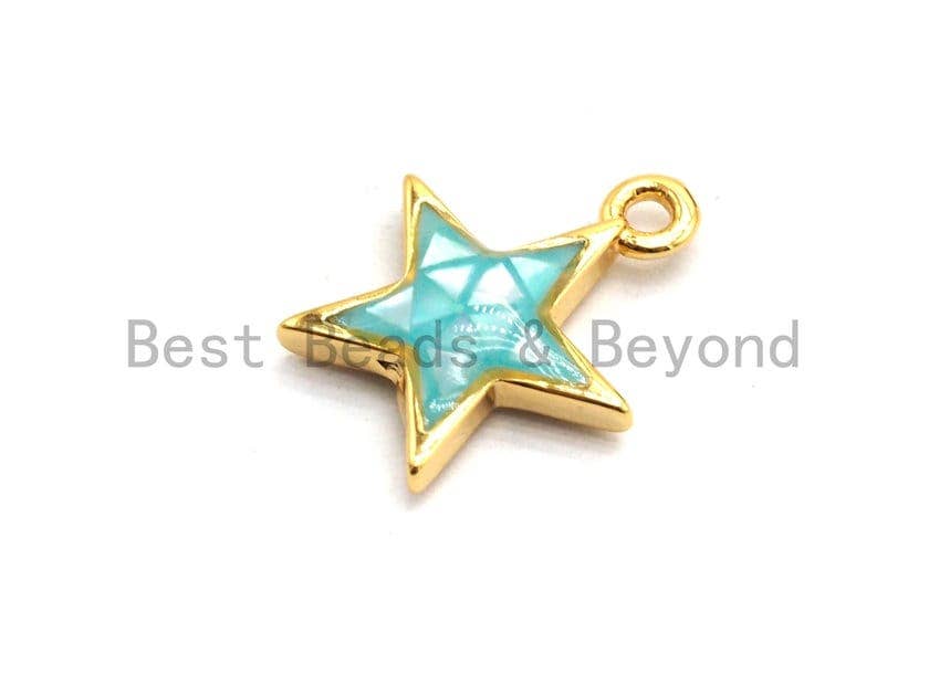 100% Natural Aqua Blue Color Five Star Shell Charm, Blue Shell Pendant, Shell Jewelry, Star shape Charm,  11x13mm,SKU#Z338