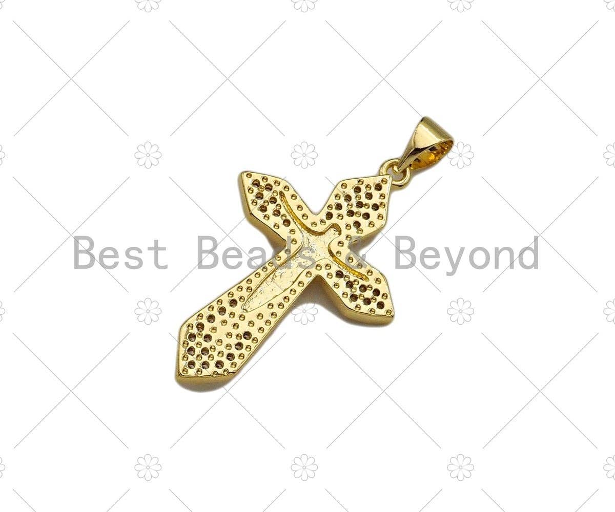 CZ Micro Pave Jesus On Cross Pendant/Charm,Cubic Zirconia Charm, Necklace Bracelet Charm Pendant,19x30mm, Sku#JL15