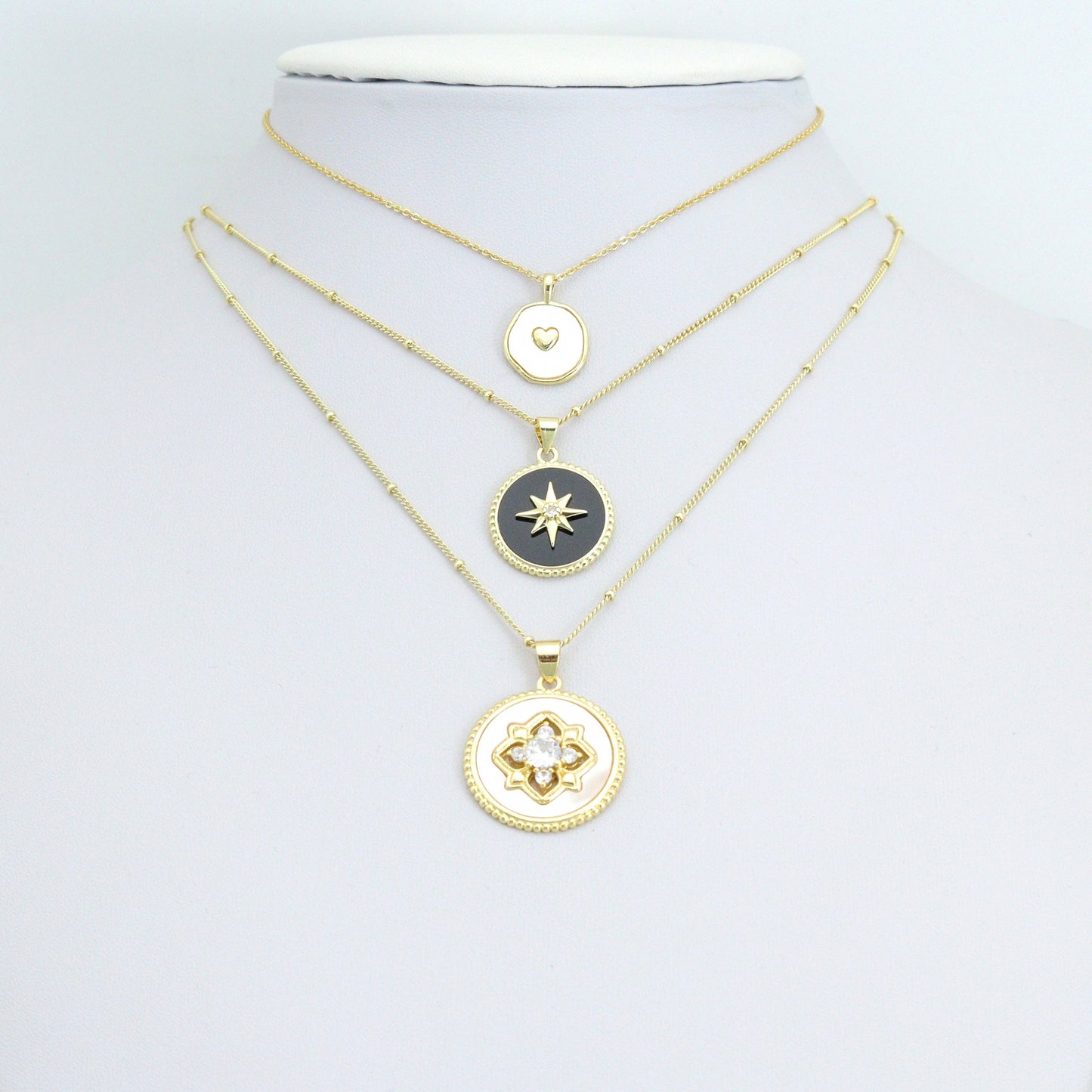White Mother of Pearl Black Enamel Flower heart Star Heart Pendant,Sku#LK1252