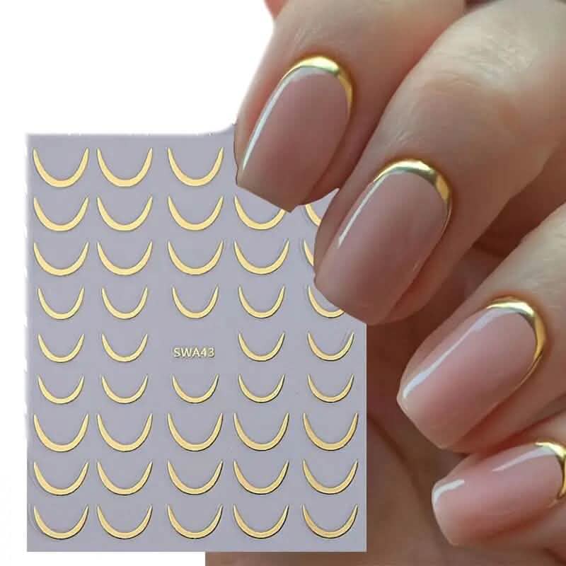 Autocollants 3D pour ongles « French Kiss » en forme de croissant, finition dorée