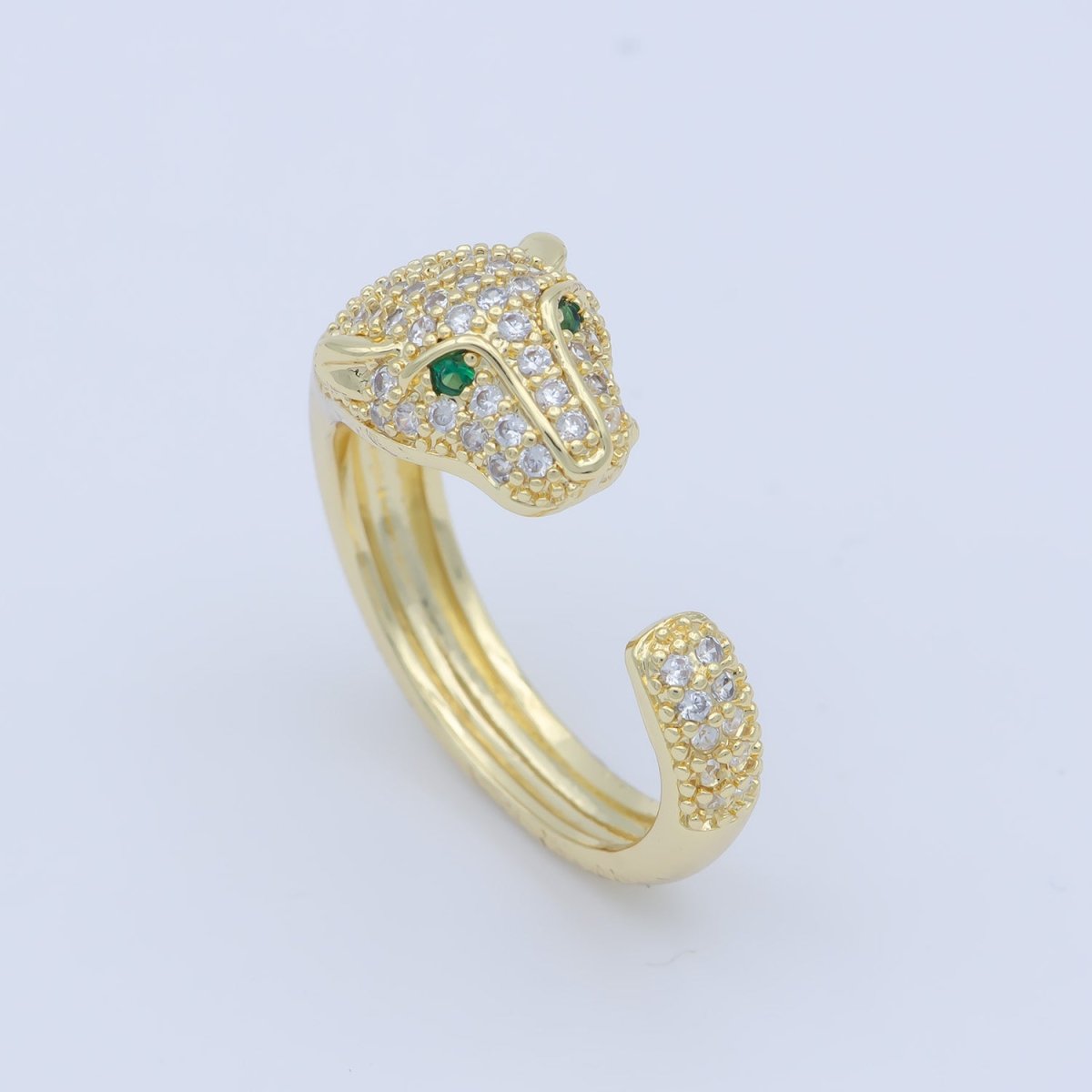 3D Gorgeous Jaguar Panther Leopard Dazzle Cubic Zircon Adjustable Gold Filled Ring Gift for Her Birthday Gift O-481