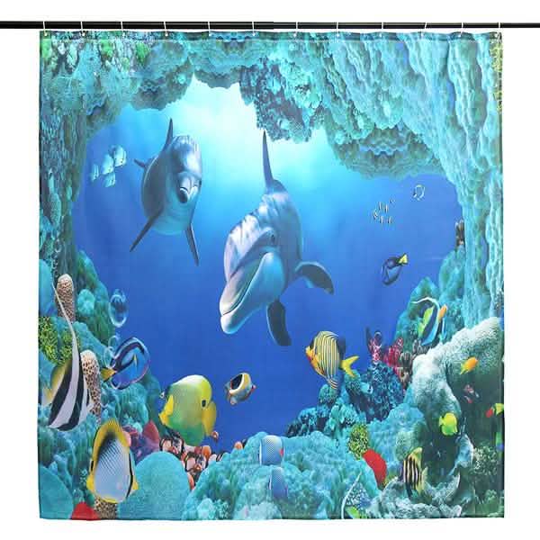 3D Printing Waterproof Shower Curtain Pedestal Rug Toilet Cover Bath Mat Set