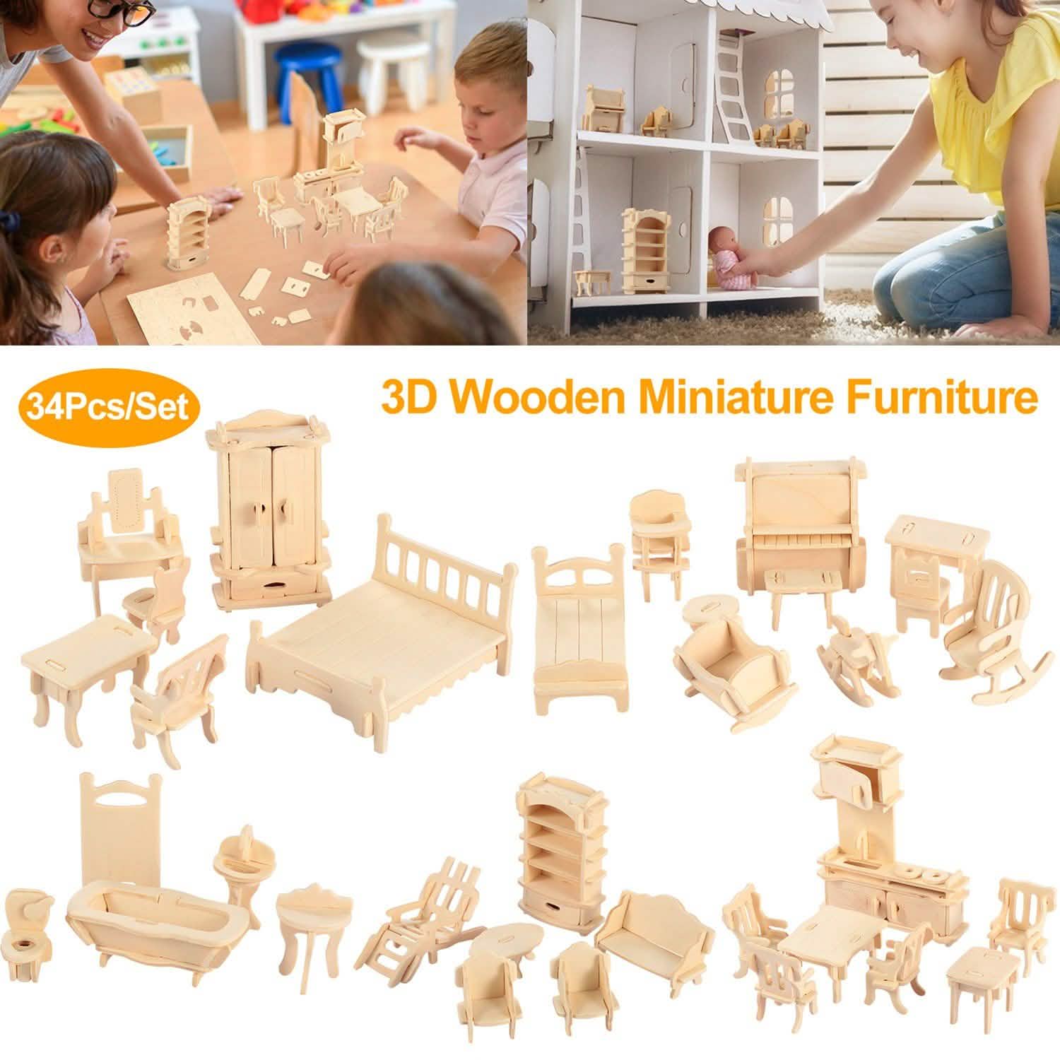 3D木製ドールハウス家具パズル
