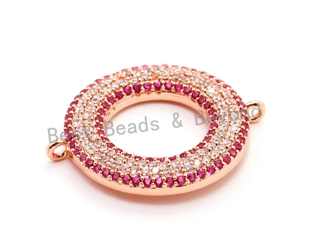 CZ Micro Pave Fuchsia Donut Ring Connector for Bracetlet/Necklace, Cubic Zirconia Space Connector, 22x27mm,sku#E69C