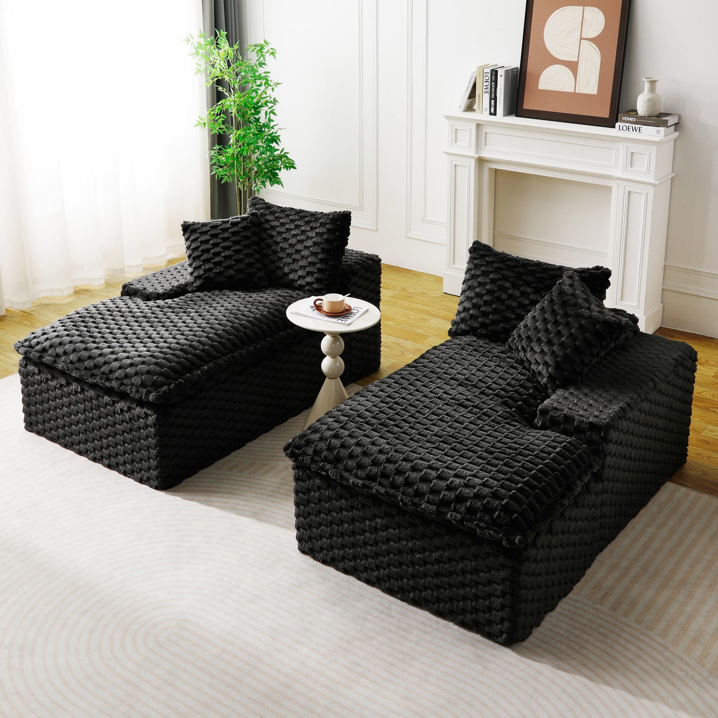 Black Turtle Velvet Double Chaise Lounge