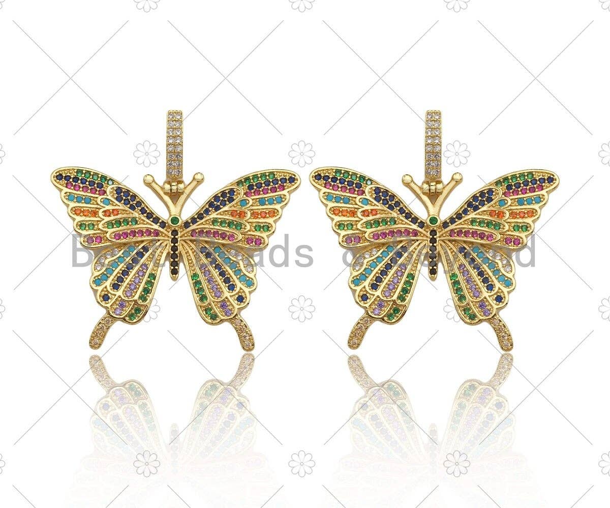 Colorful CZ Micro Pave Butterfly Shape Pendant/Charm,Cubic Zirconia Charm, Necklace Bracelet Charm Pendant,42x31mm, Sku#LD34