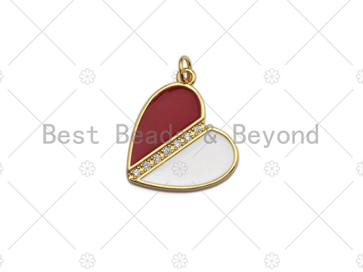 18K Gold CZ Pave Heart Charm/Penant, White Red Black Heart Charm, CZ Pave heart charm, 20x21mm, sku#LK34