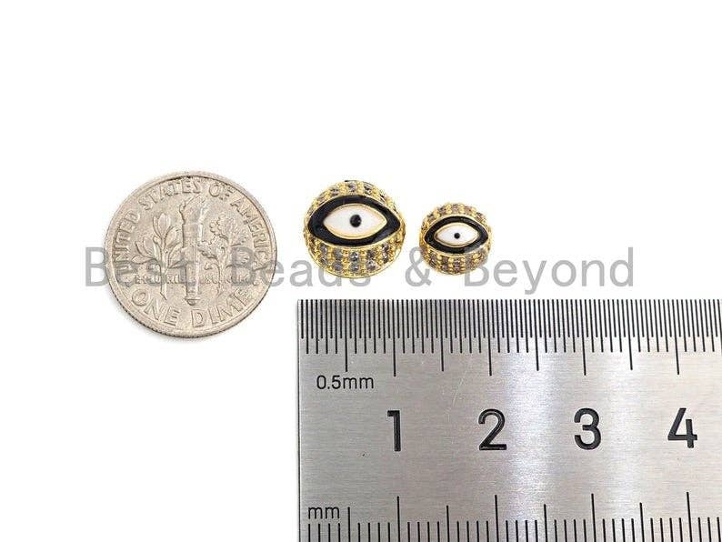 CZ Micro Pave Evil Eye Ball Beads, Gold Finish, 8mm/10mm Black/pink/Royal Blue/Tear Green/Red/Turquoise Blue Eye Pave Beads, Sku#G425