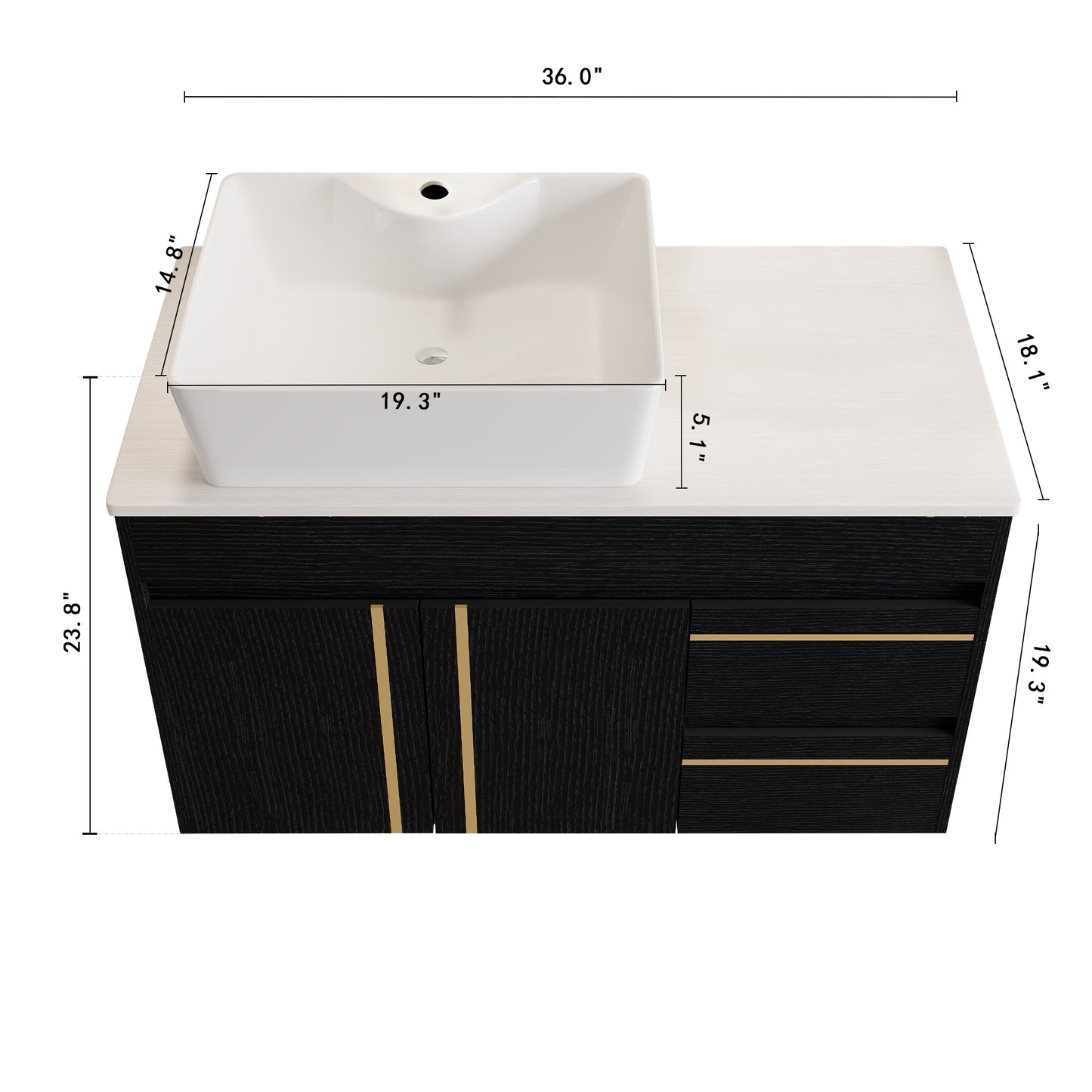 36" Wall-Mounted Bathroom Vanity with Vessel Sink