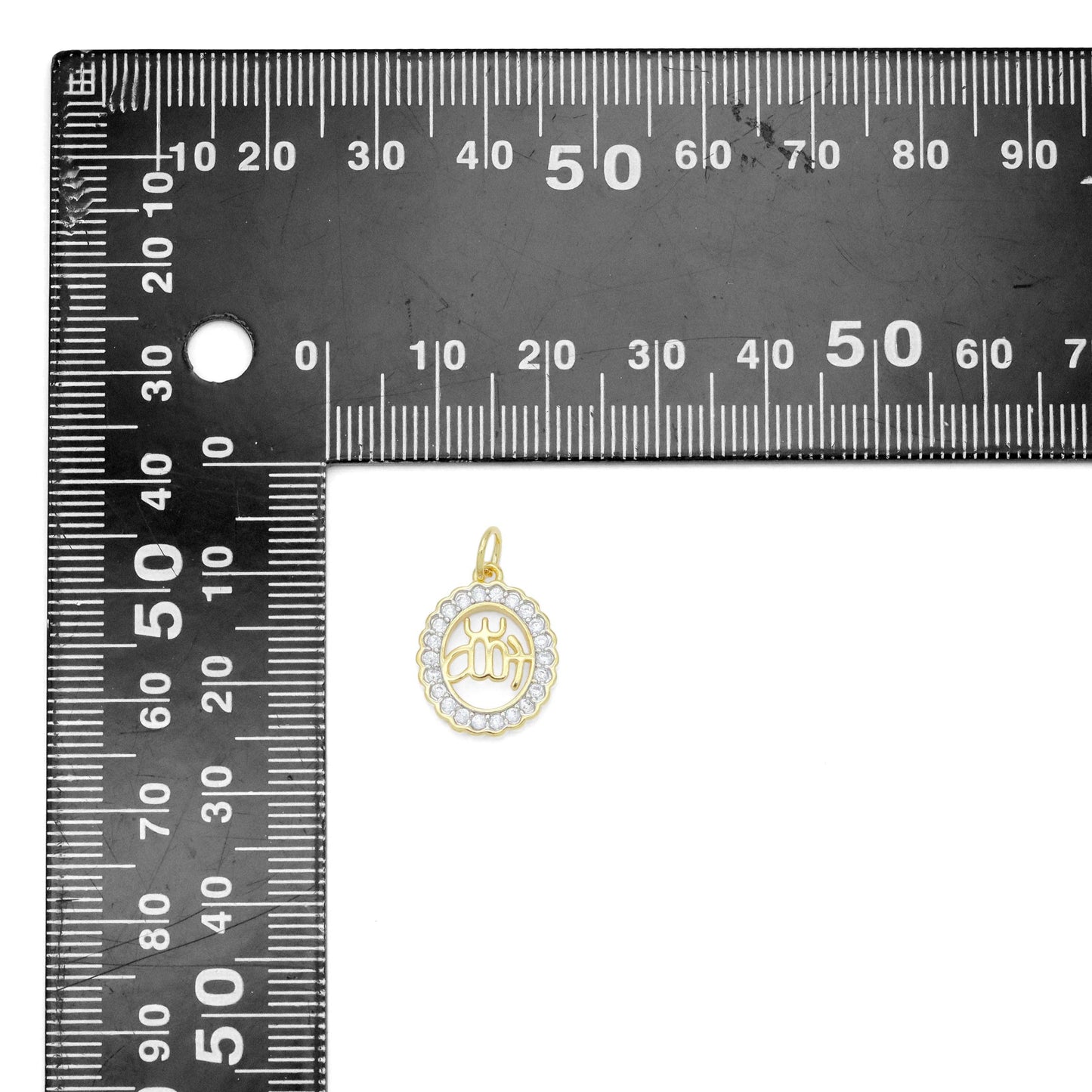 Dual color CZ Oval Shape OM Charm Pendant, Sku#LX659
