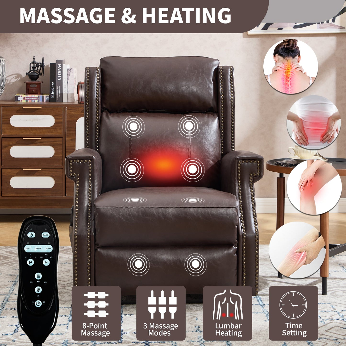 Brown Manual Recliner Chair in Faux Leather