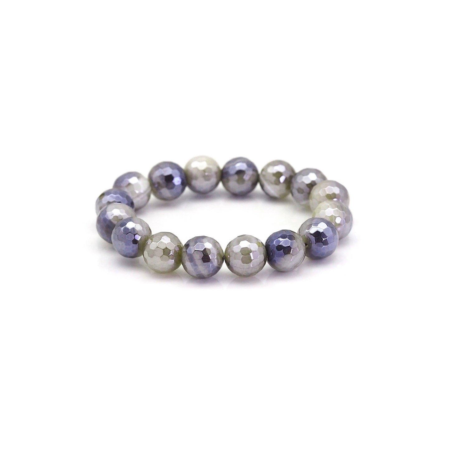 Mystic Gray Banded Agate Stretchy Bracelet, 8mm/10mm/12mm, SKU#EF400